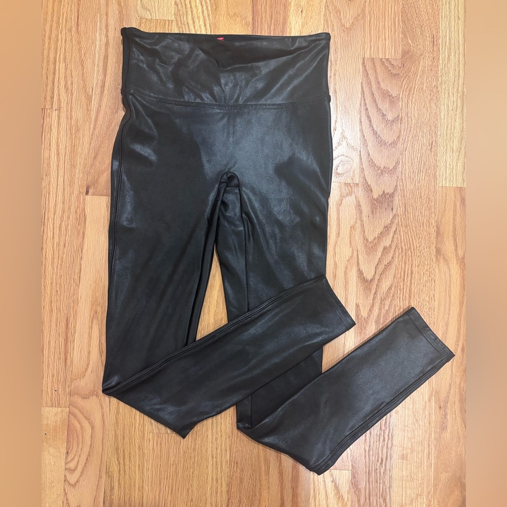 SPANX Faux Leather Leggings Black High Rise Sculpting Pants Size S